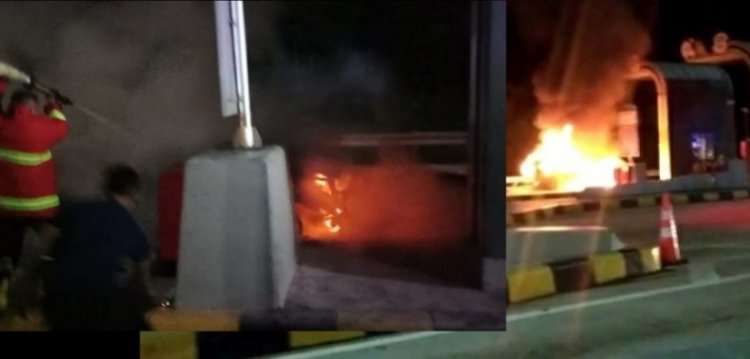 Korsleting listrik, Mobil Innova Terbakar di Gerbang Tol Kotabaru